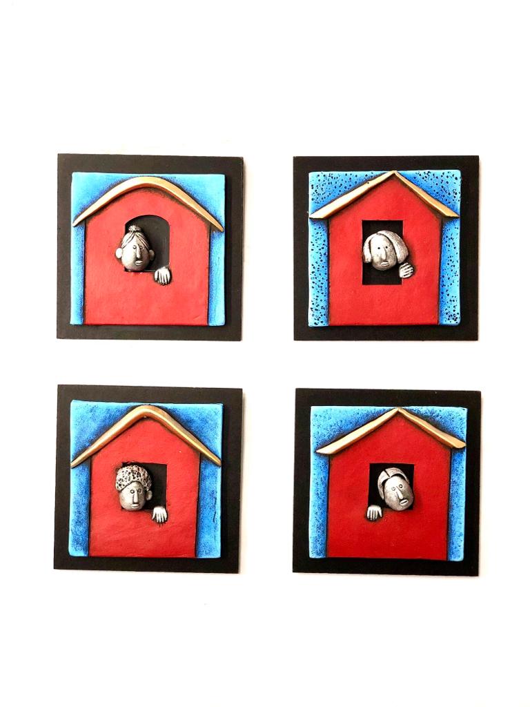 Sweet Little Peeping Face From Windows House Theme Exclusive Set Of 4 Tamrapatra