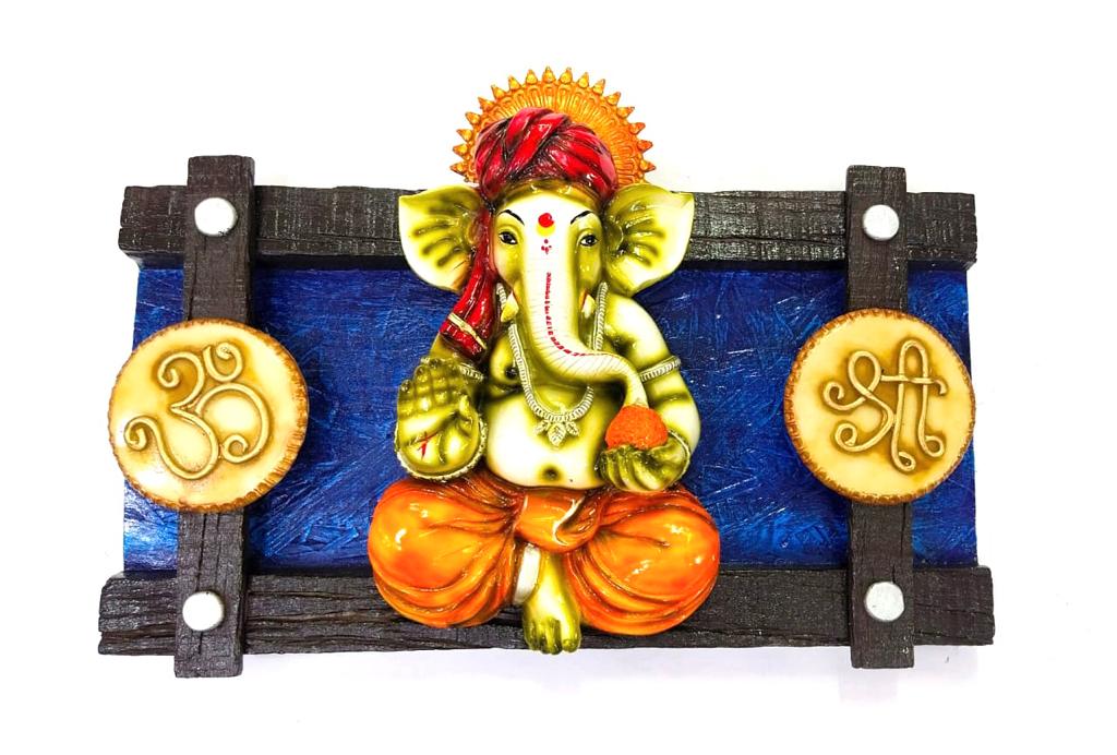 Ganesha Wall Hanging Gajanan Shubh Labh Shree Om Resin Art Décor Tamrapatra