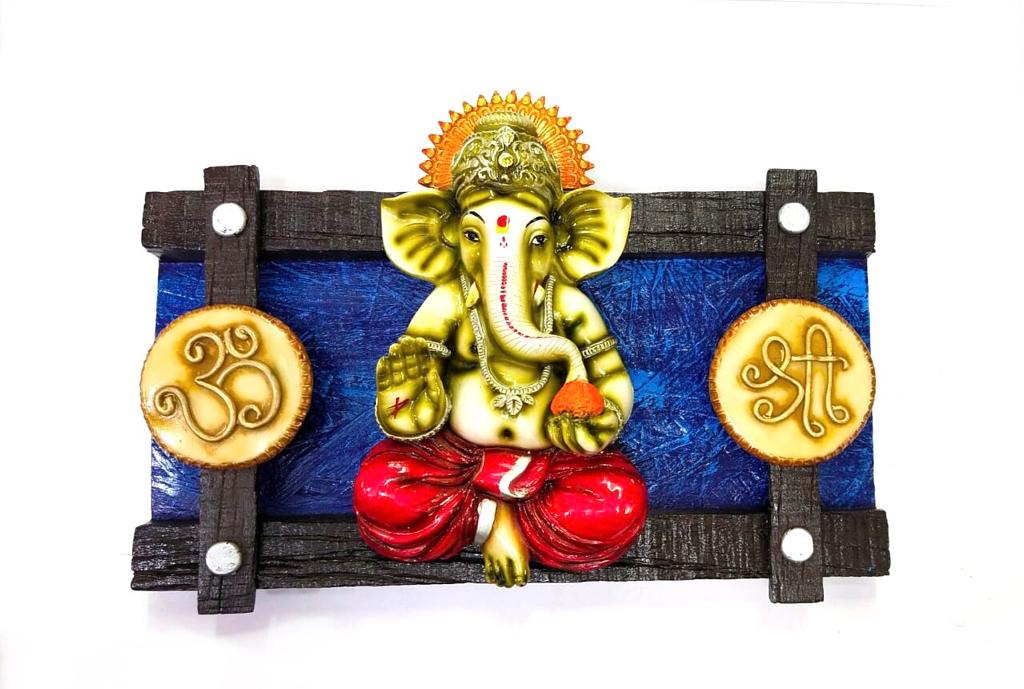Ganesha Wall Hanging Gajanan Shubh Labh Shree Om Resin Art Décor Tamrapatra