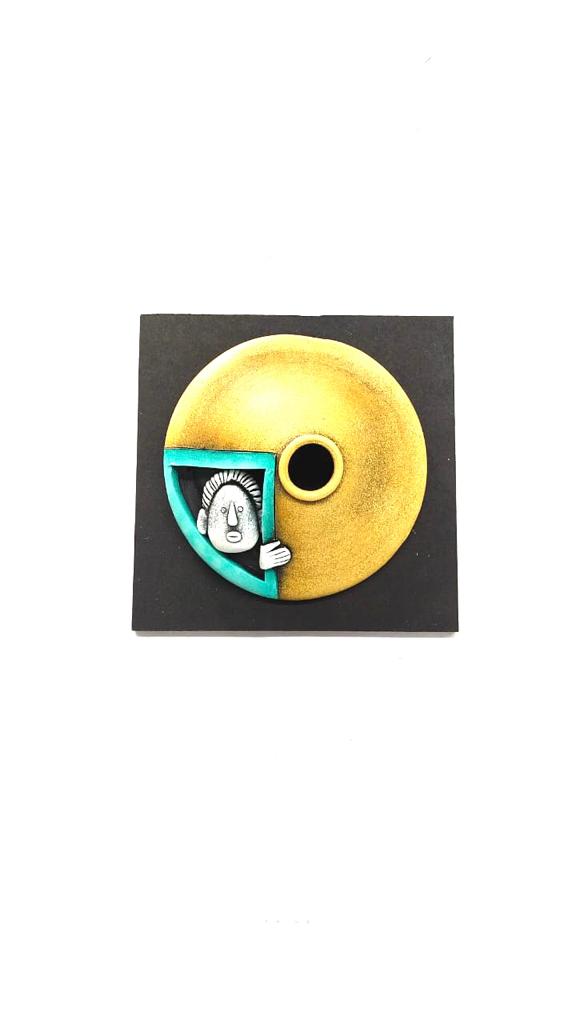 Bumblebee Yellow Colored Creative Pots With Peeping Faces Wall Set Of 4 Tamrapatra