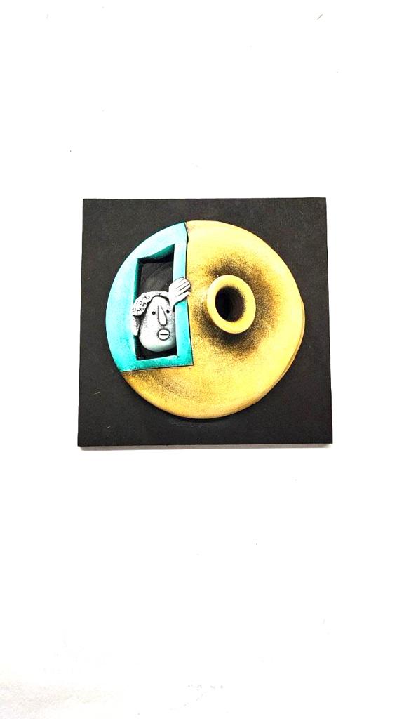 Bumblebee Yellow Colored Creative Pots With Peeping Faces Wall Set Of 4 Tamrapatra