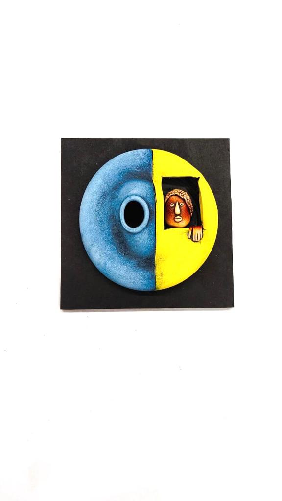 Terracotta Face Pots Lapis Blue With Yellow Combination Shades From Tamrapatra