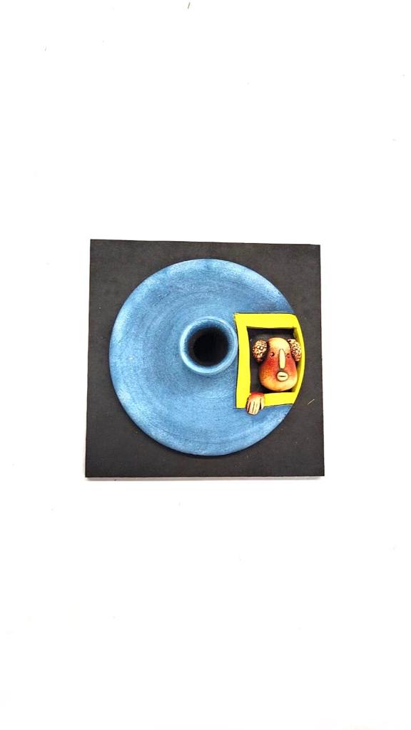 Terracotta Face Pots Lapis Blue With Yellow Combination Shades From Tamrapatra