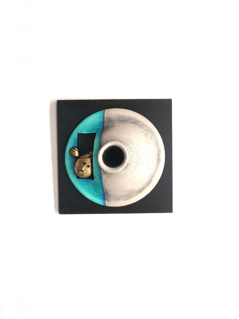 Grey With Turquoise Blue Texture On Creative Peeking Faces In Set Of 4 By Tamrapatra