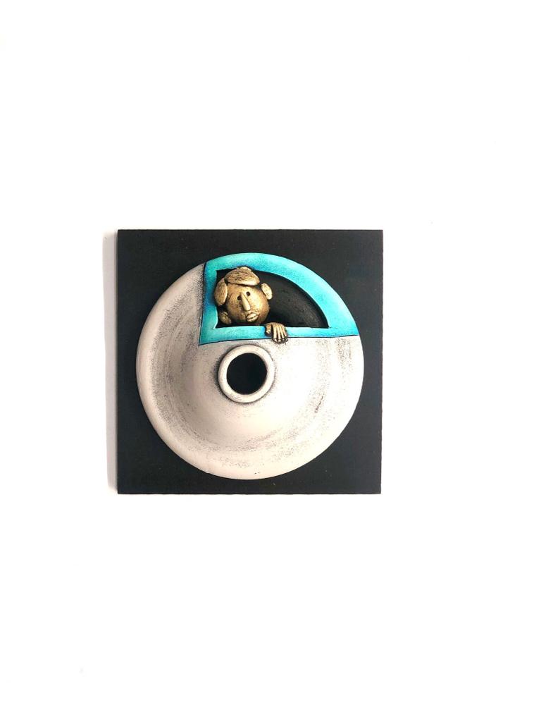 Grey With Turquoise Blue Texture On Creative Peeking Faces In Set Of 4 By Tamrapatra