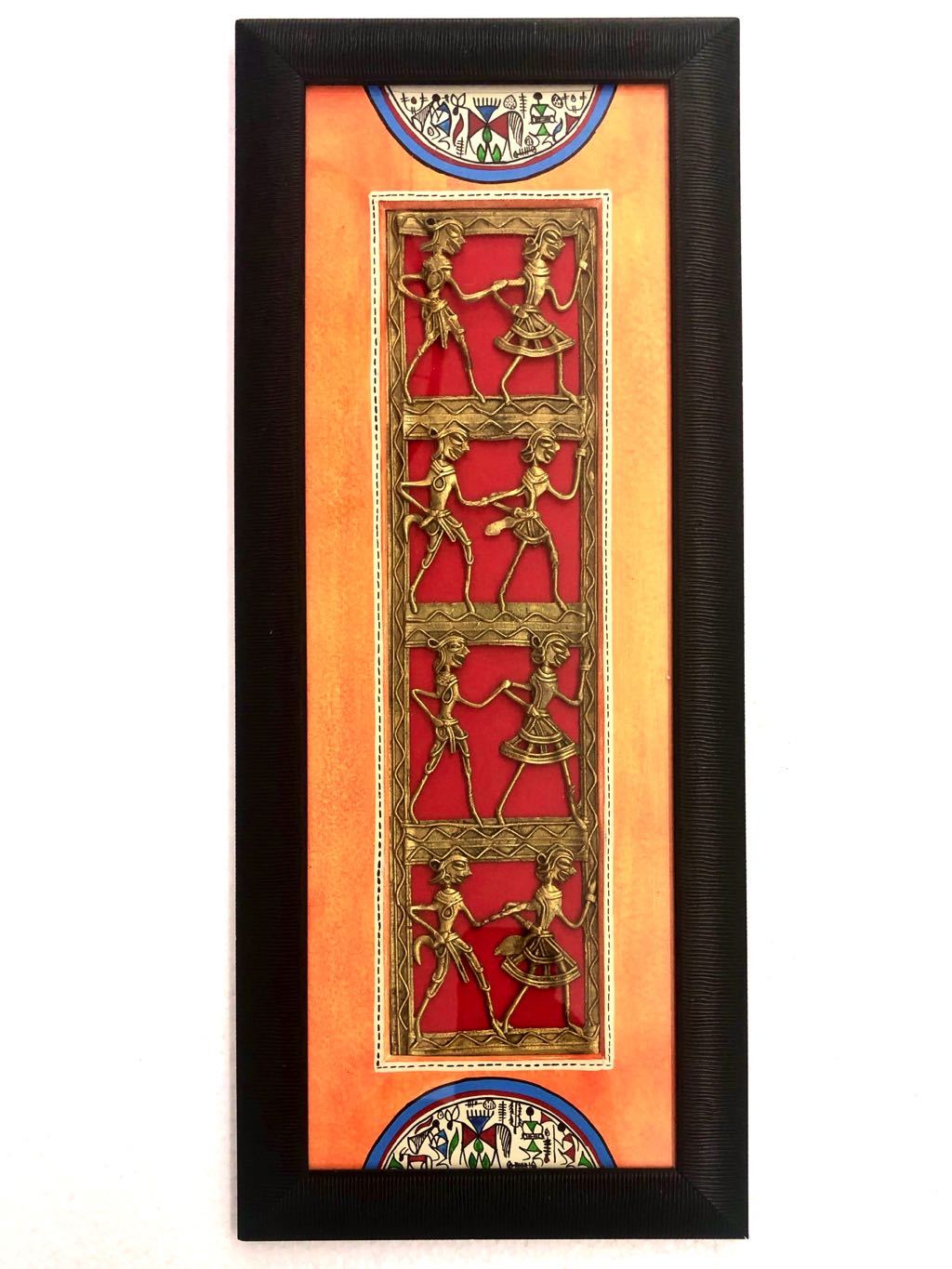 Multicoloured Warli Dhokra Long Wall Frame Decor Tamrapatra - Tamrapatra