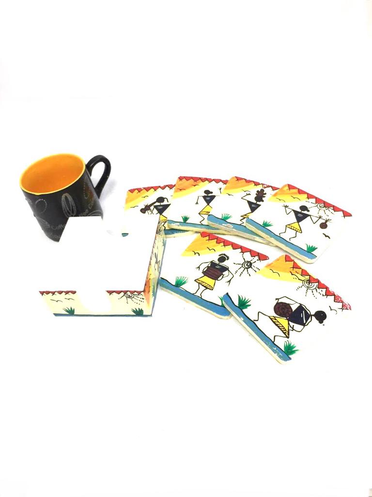 Tea Coasters Wooden Hand Painted Kitchen Accessories Exclusively At Tamrapatra