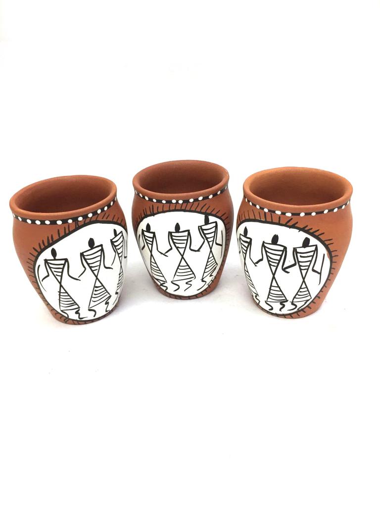Large Kulhads Handmade Set Of 6 Traditional Cups Plain & Painted Tamrapatra