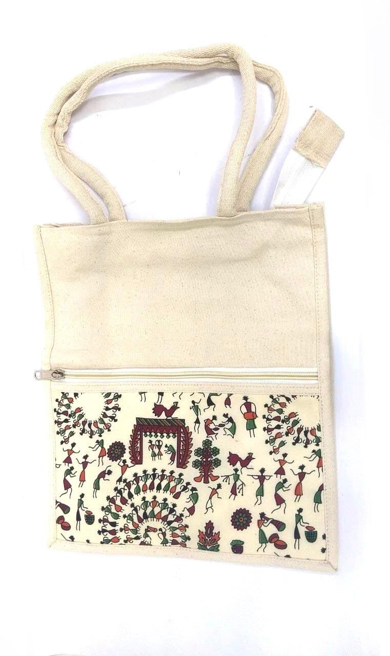 Cotton Bags With Zipper Exclusive Unisex Shopping Bags Warli Art Tamrapatra