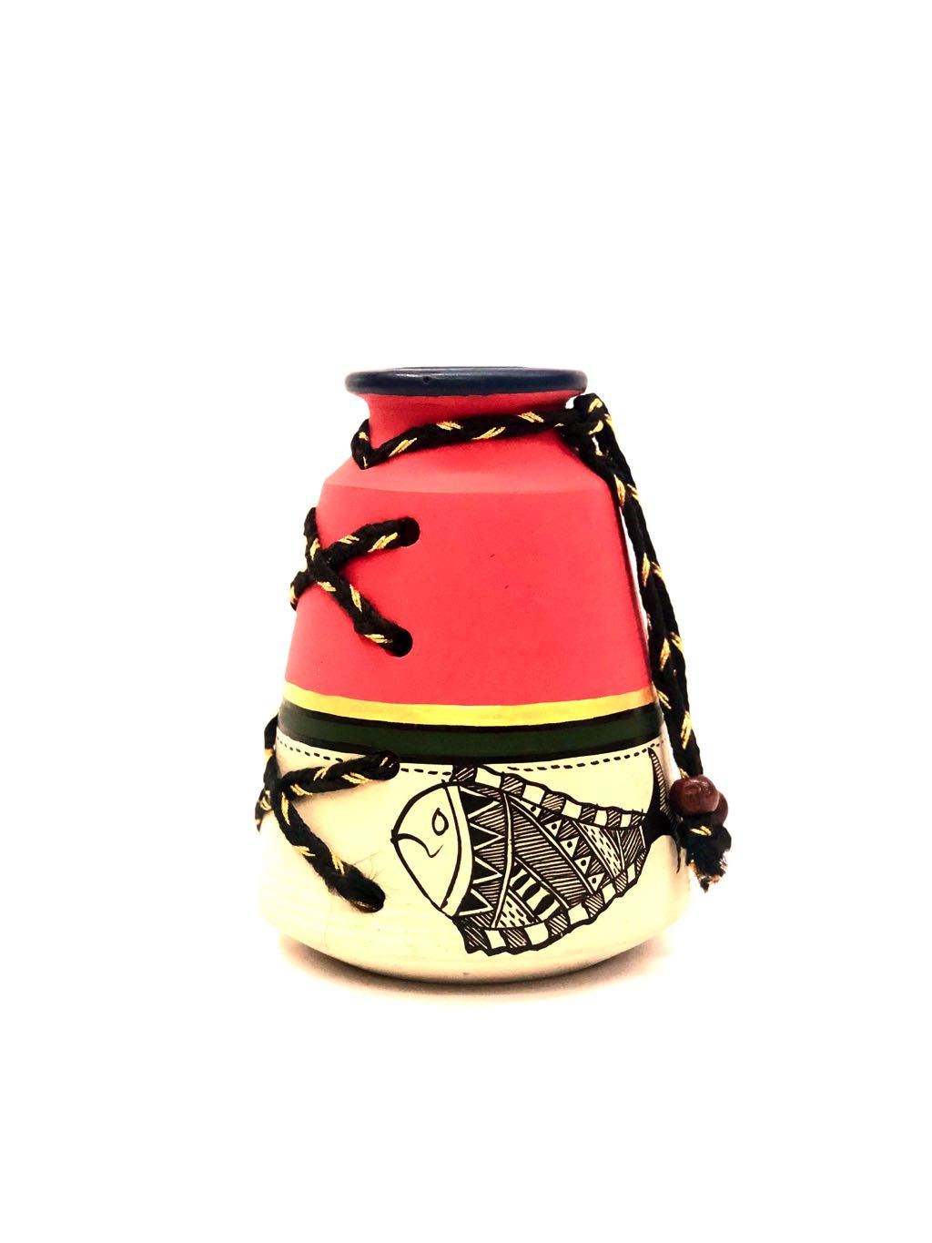 Madhubani Painted Red Pot Threaded Style Pottery Decor By Tamrapatra - Tamrapatra