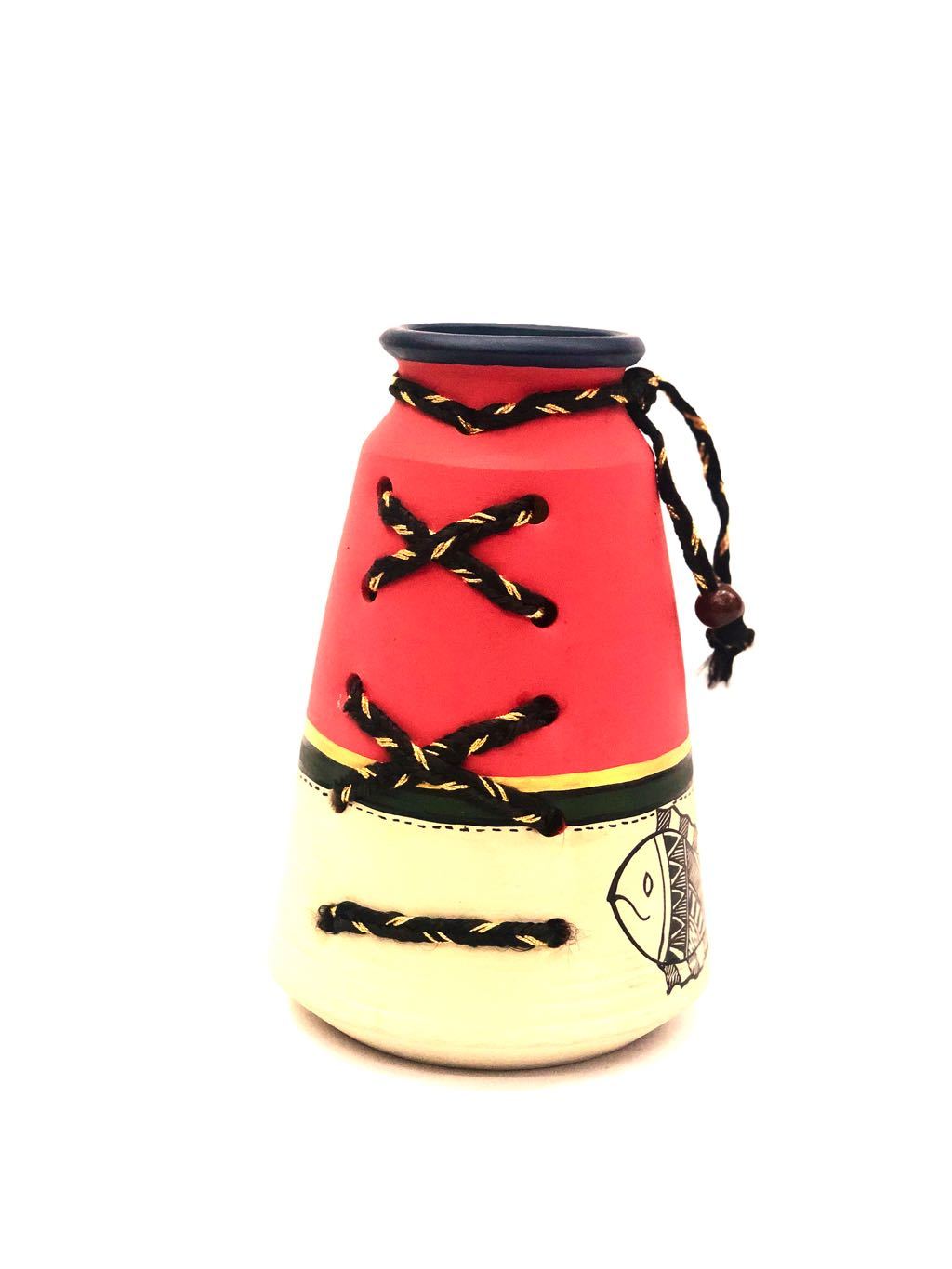 Madhubani Painted Red Pot Threaded Style Pottery Decor By Tamrapatra - Tamrapatra