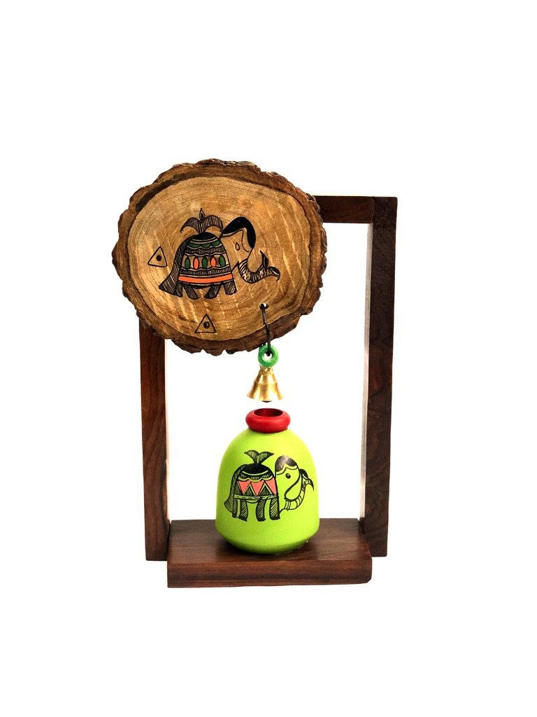 Hand Painted Terracotta Pot Madhubani Design With Shelf Tamrapatra