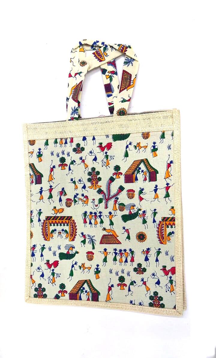 Jute Bags In Attractive Creations Warli Tribal Print Indian Artisan From Tamrapatra