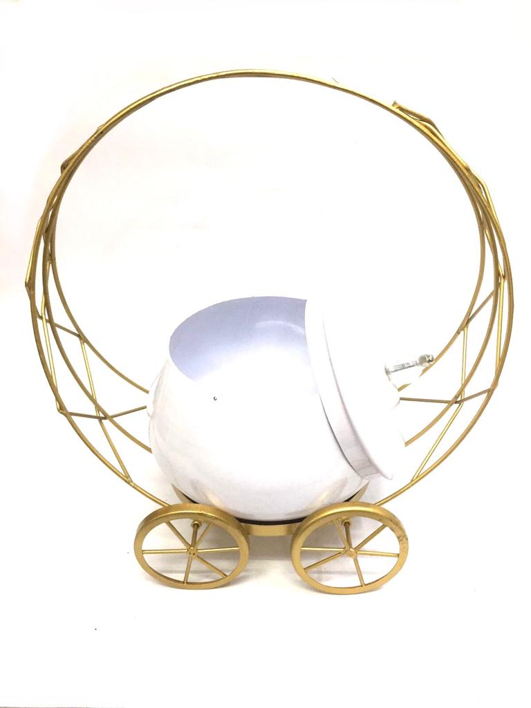 Moving Cart With Storage Container With Lid Handcrafted From Metal Tamrapatra