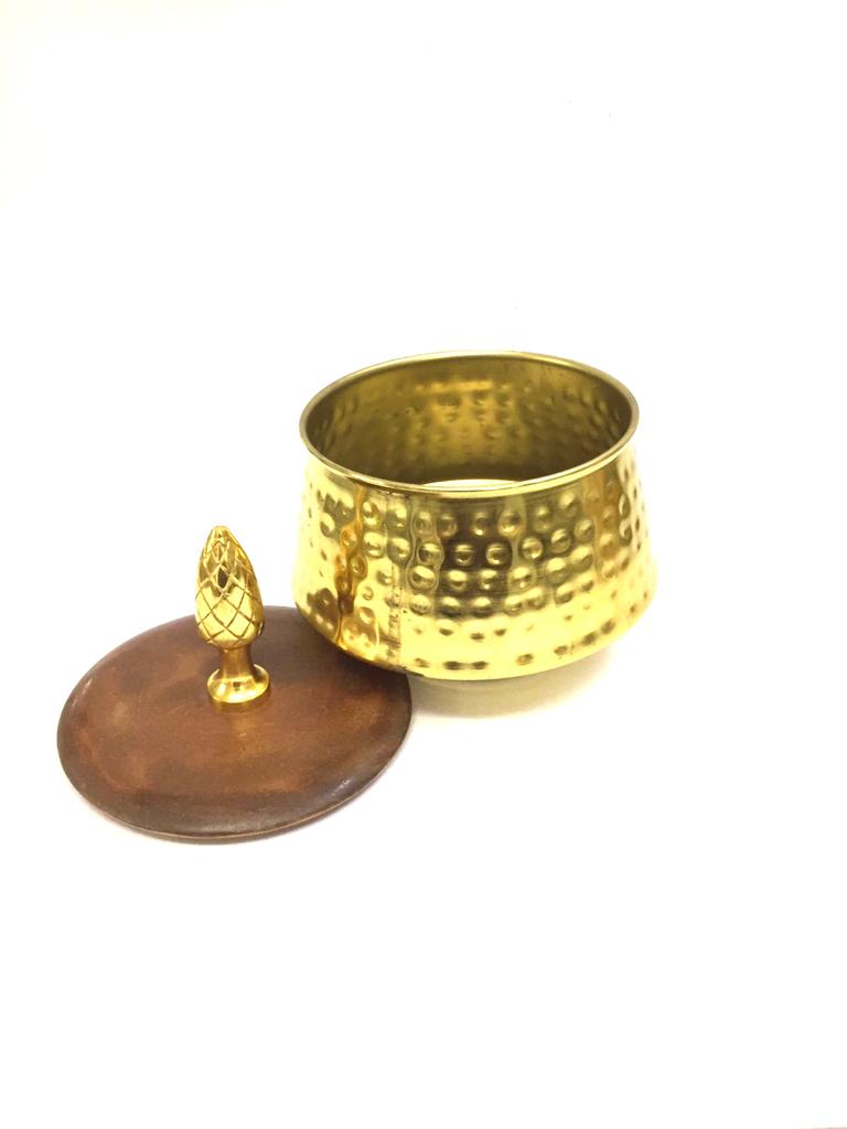 Hammered Metal Jars With Wooden Lid & Handle Beautiful Creations Tamrapatra