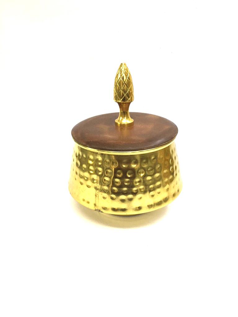 Hammered Metal Jars With Wooden Lid & Handle Beautiful Creations Tamrapatra