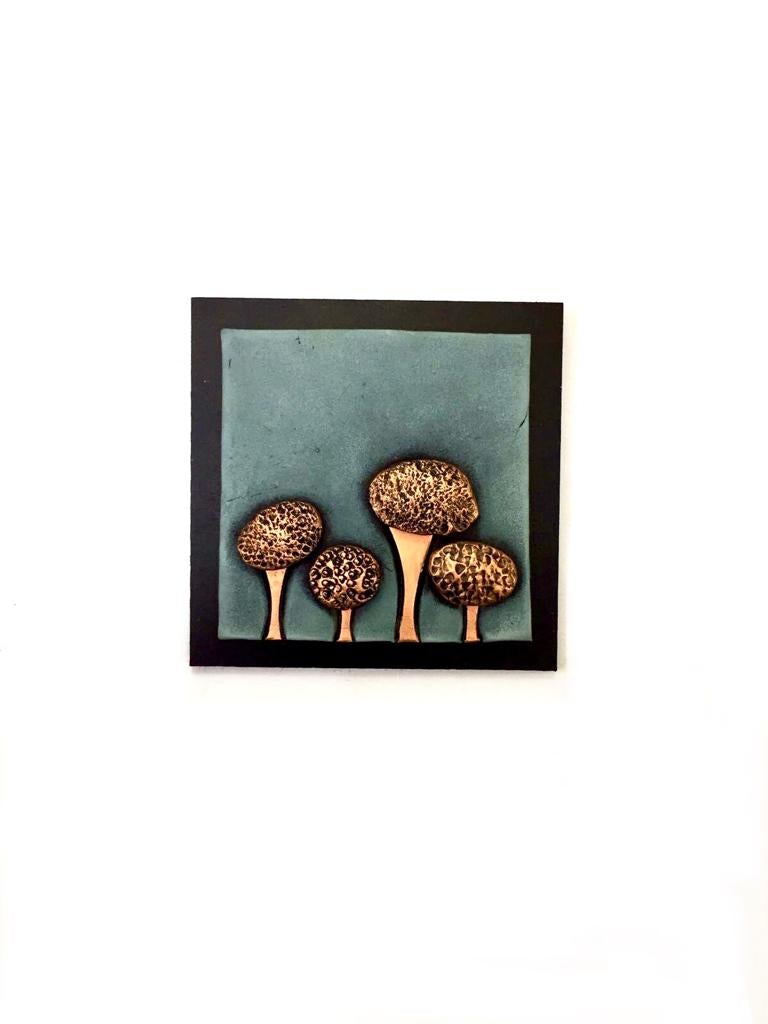 Trees Inspired Terracotta Sculpture Gray & Copper Wall Art Set of 5 Tamrapatra