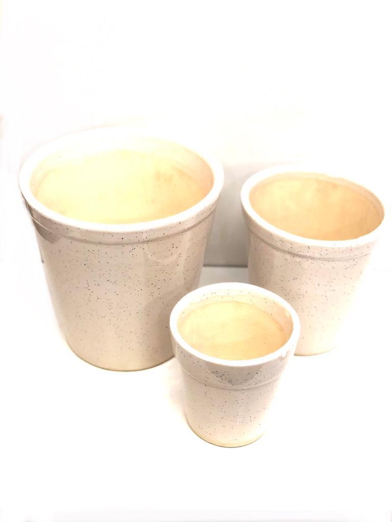 Ceramic Pots Bucket Set Of 3 For Natural Plants Outdoor Decoration Tamrapatra