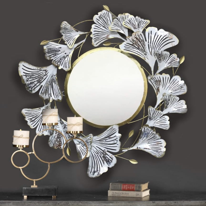 Ginkgo Leaf Wall Metal Décor Mirror Exclusive Handcrafted Decoration By Tamrapatra - Tamrapatra