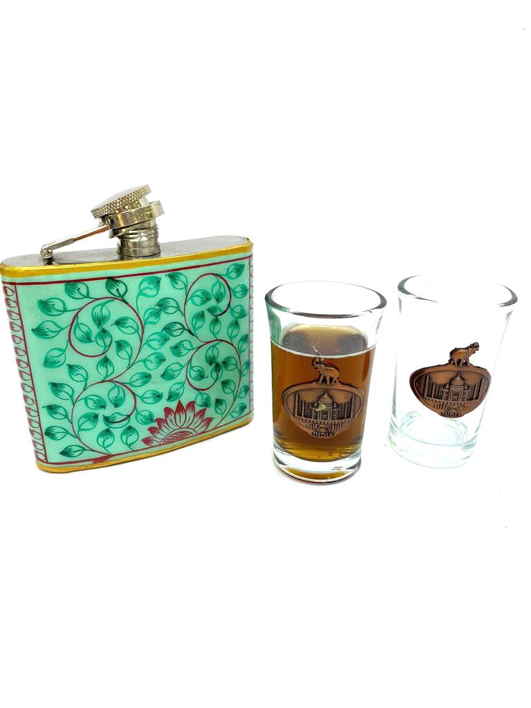 Stainless Steel Hip Flask Creatively Painted With Indian Theme By Tamrapatra