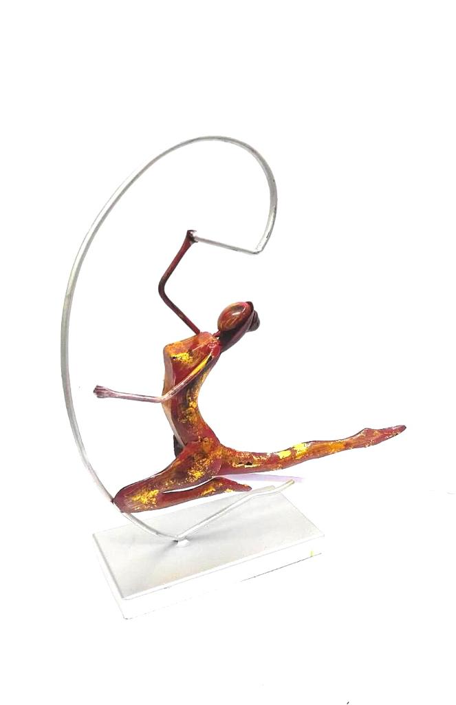 Woman Playing Swing In Red Rustic Finish Modern Metal Art From Tamrapatra