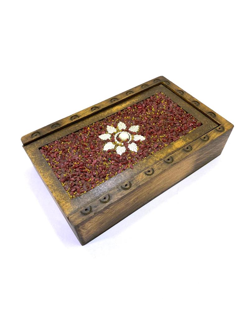 Sliding Jewelry Box Storage With Stone Decoration On Top Exclusively At Tamrapatra