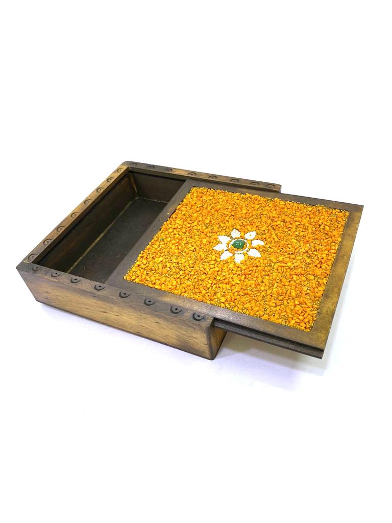 Sliding Jewelry Box Storage With Stone Decoration On Top Exclusively At Tamrapatra