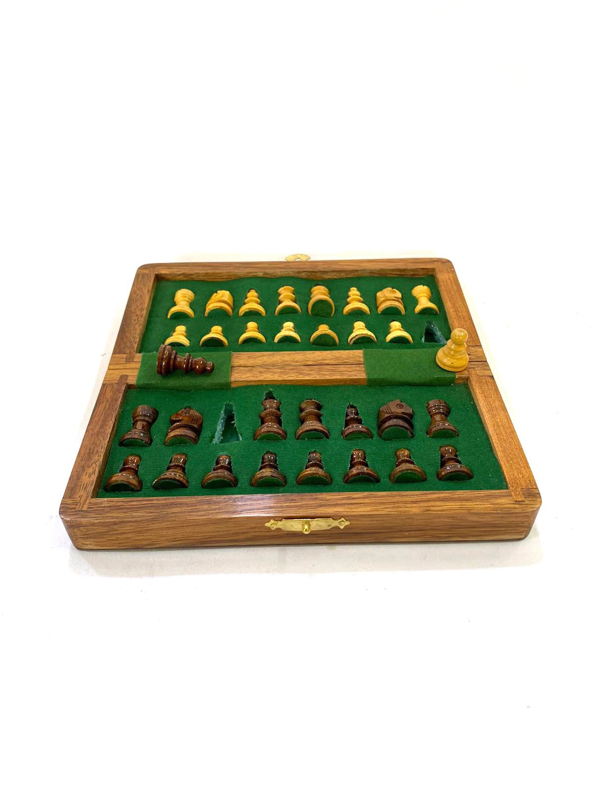 Travel Chess Wooden Carved Pieces Handcrafted Games By Tamrapatra