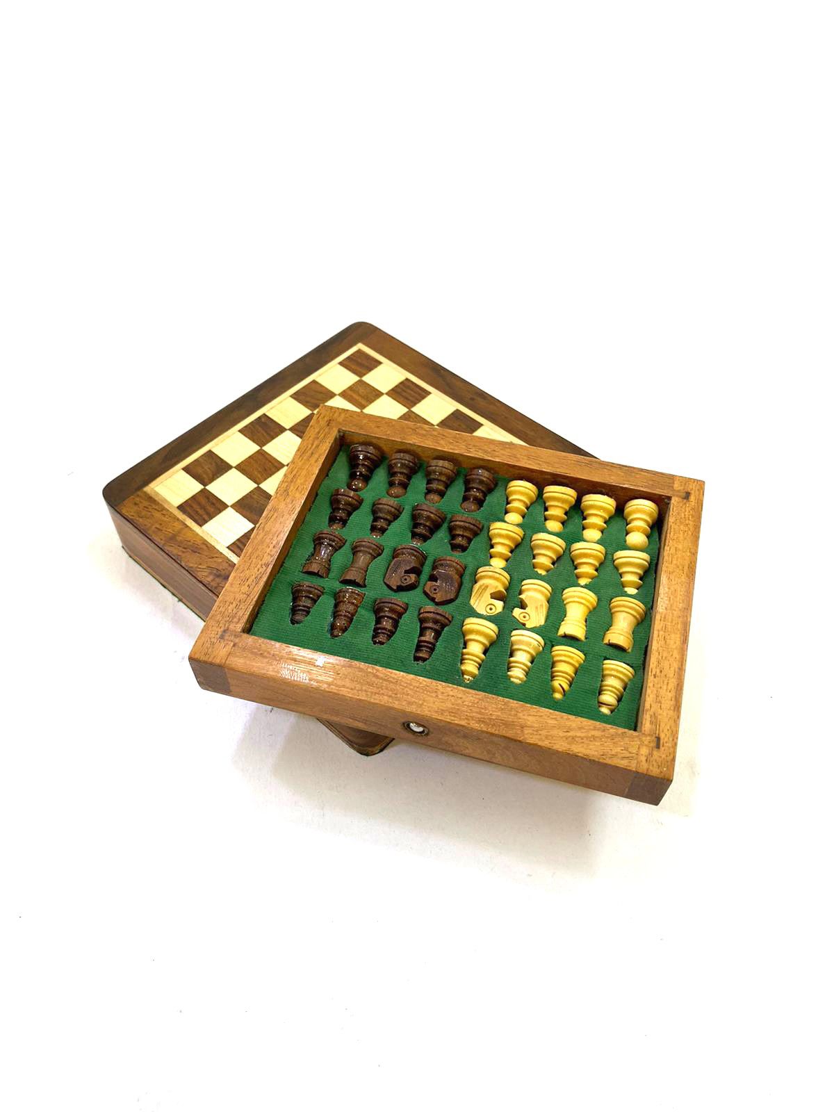 Travel Chess Wooden Carved Pieces Handcrafted Games By Tamrapatra