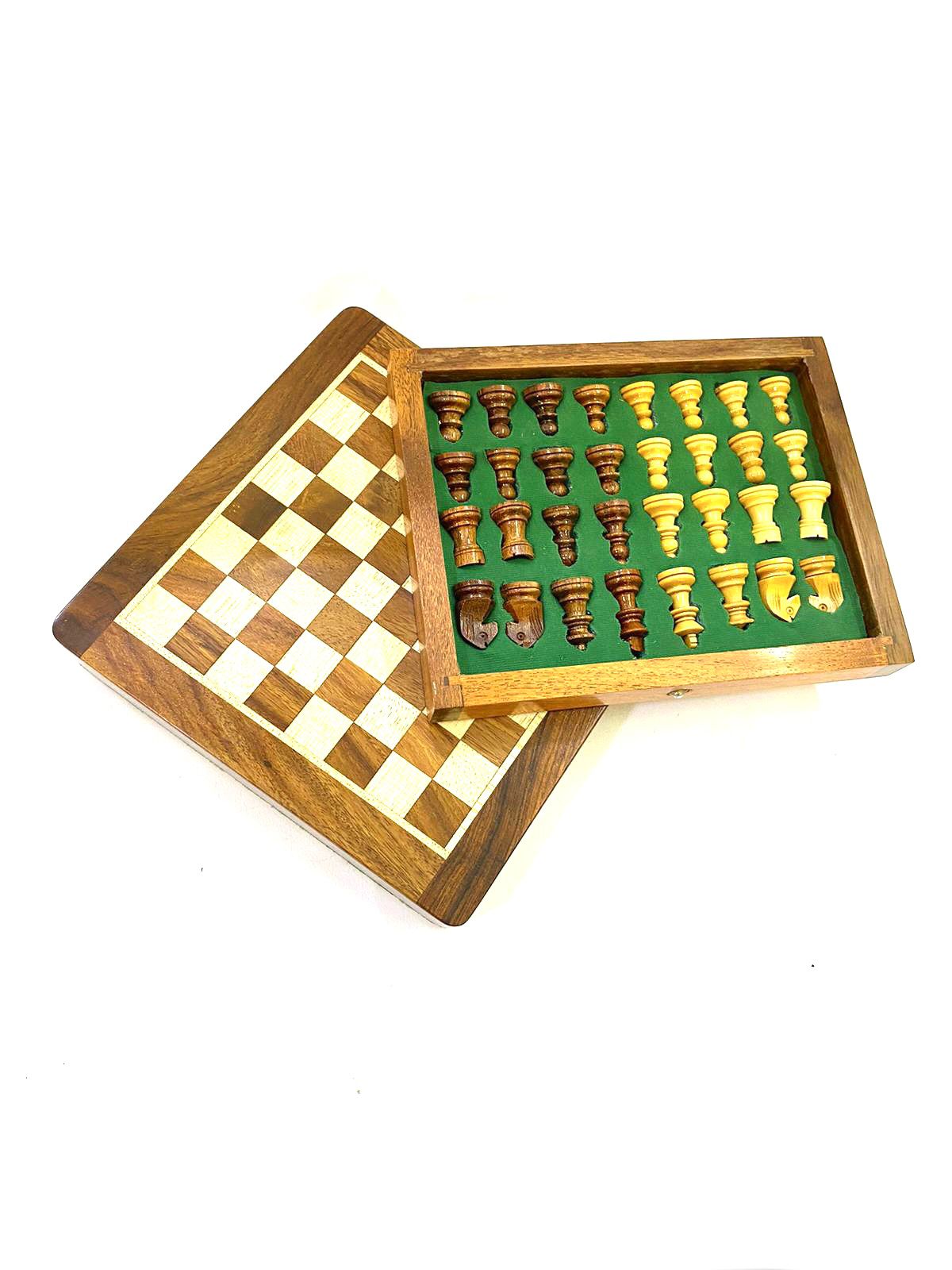 Travel Chess Wooden Carved Pieces Handcrafted Games By Tamrapatra