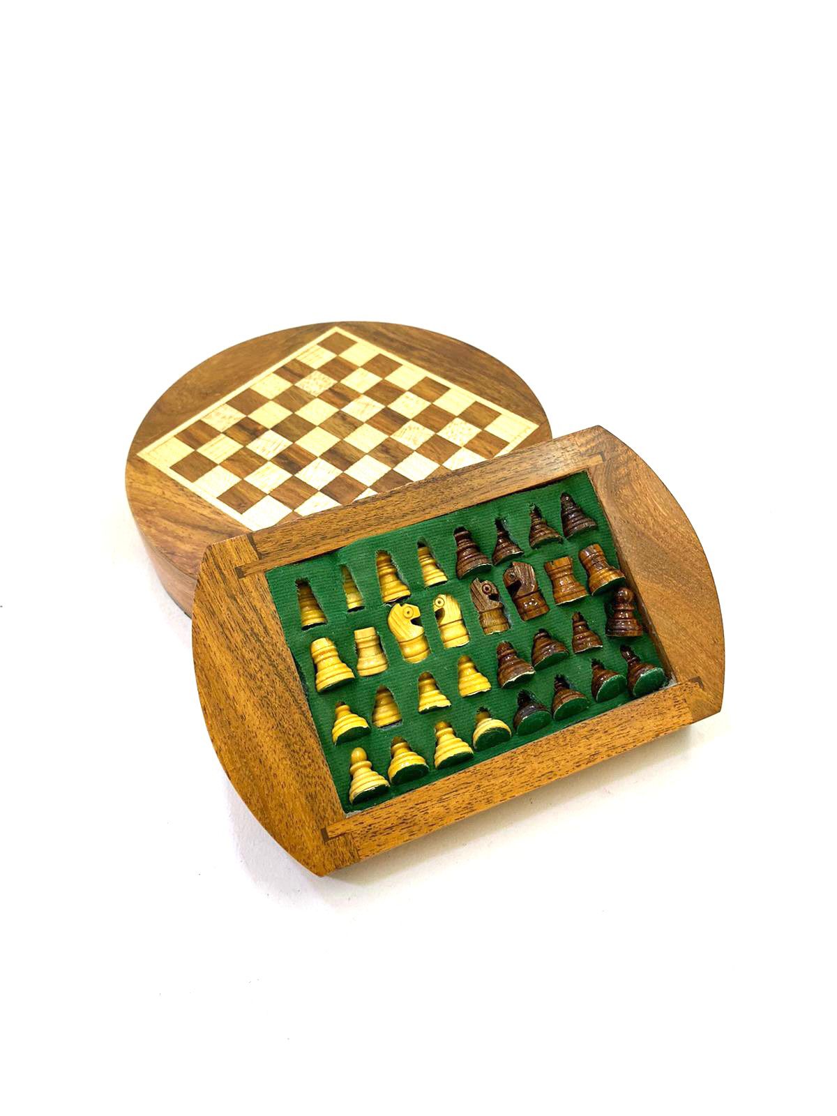 Travel Chess Wooden Carved Pieces Handcrafted Games By Tamrapatra