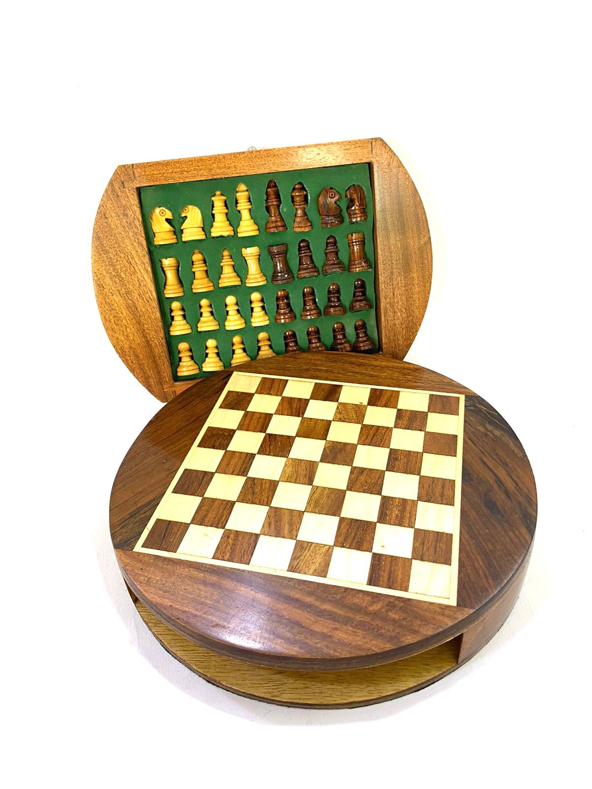 Travel Chess Wooden Carved Pieces Handcrafted Games By Tamrapatra