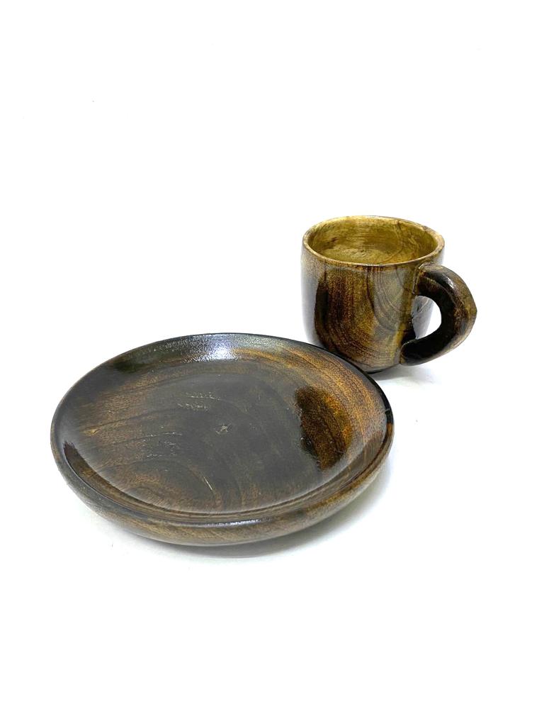 Wooden Cup Plate Antique Vintage Style Designer Kitchenware By Tamrapatra