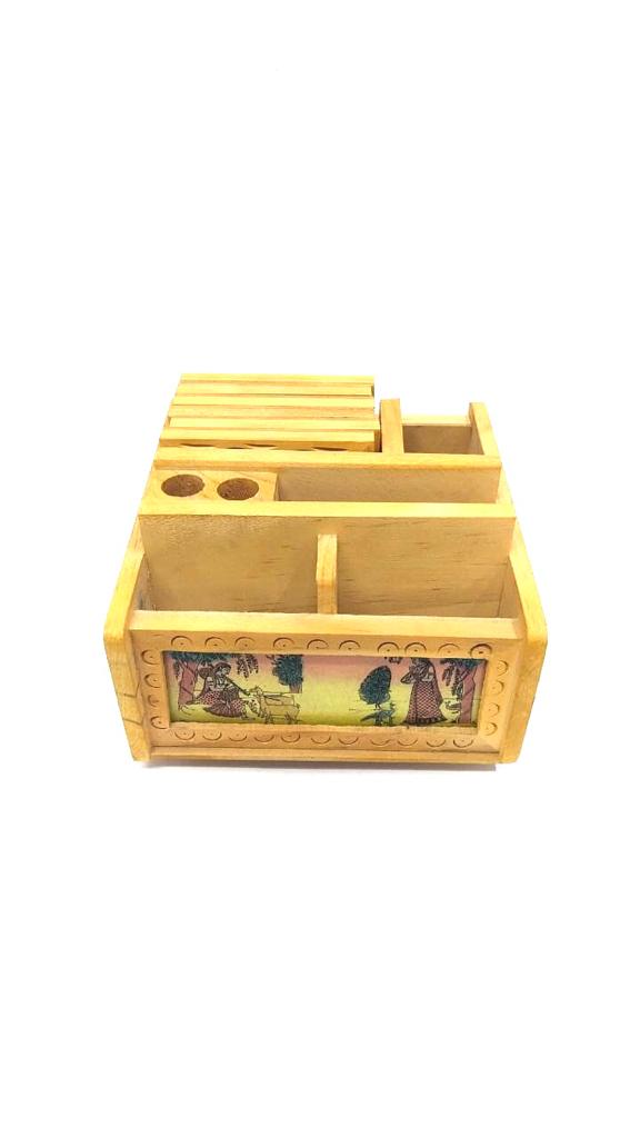 Wooden Desk Organizer & Tea Coasters Ragini Artwork Handmade By Tamrapatra