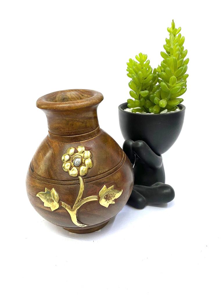 Wooden Vase Pots With Flower Metal Art For Plants Garden From Tamrapatra