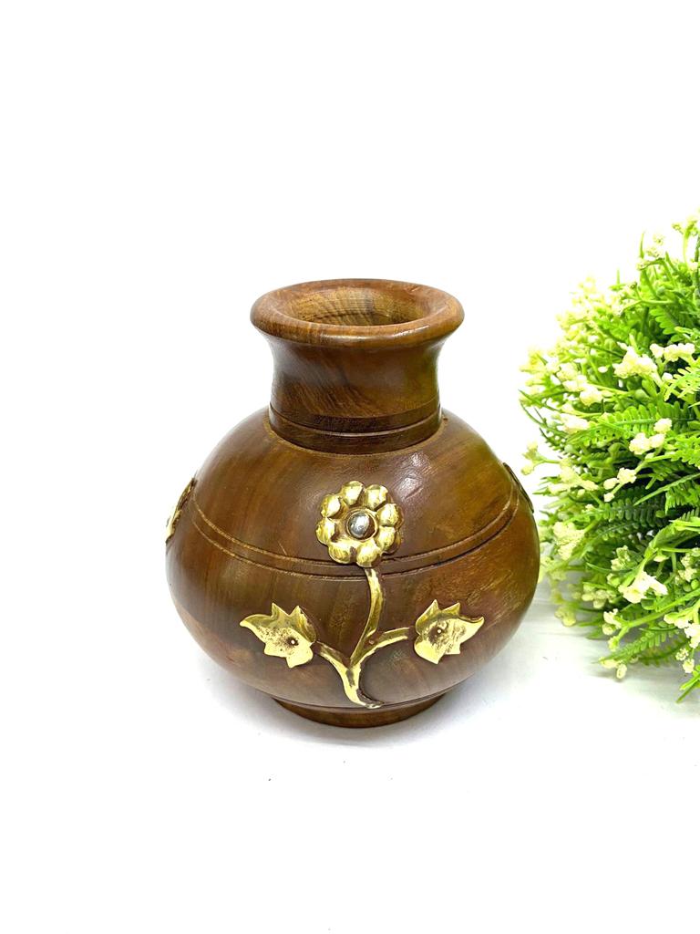 Wooden Vase Pots With Flower Metal Art For Plants Garden From Tamrapatra