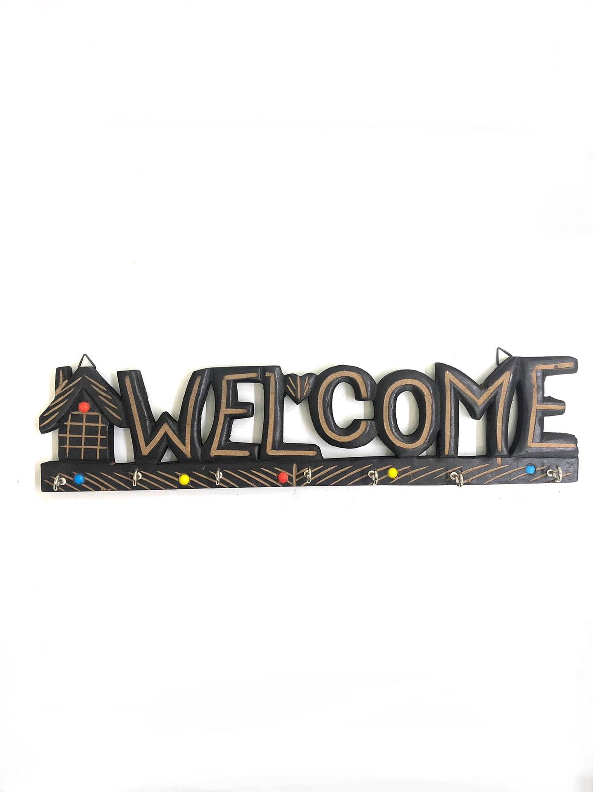 Welcome Key Holder Hanging Your Keys On Decor Artistic Wooden Craft Tamrapatra