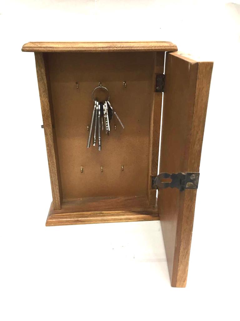 Wooden Key Chain Box Style With Blue Pottery Tiles Unique Design Tamrapatra