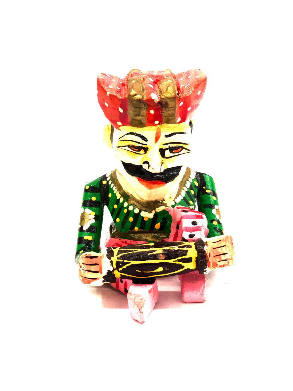 Wooden Rajasthani Musician Playing Various Instruments Gift Tamrapatra - Tanariri Hastakala