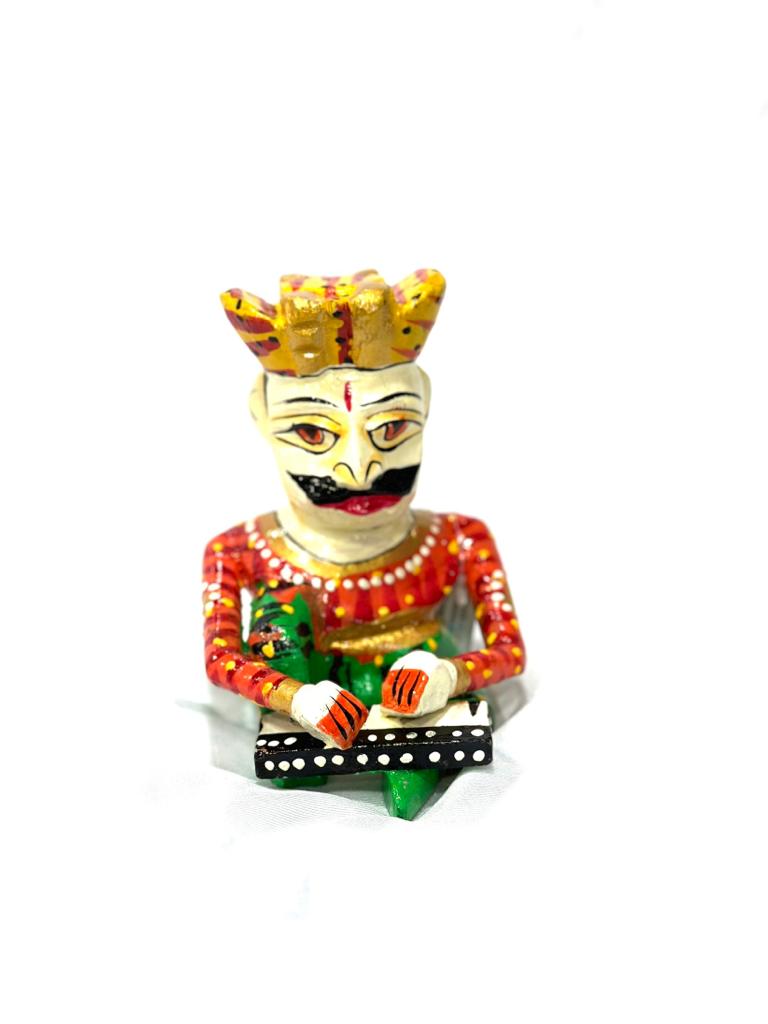 Sitting Turban Man Playing Various Musical Instruments Wood From Tamrapatra