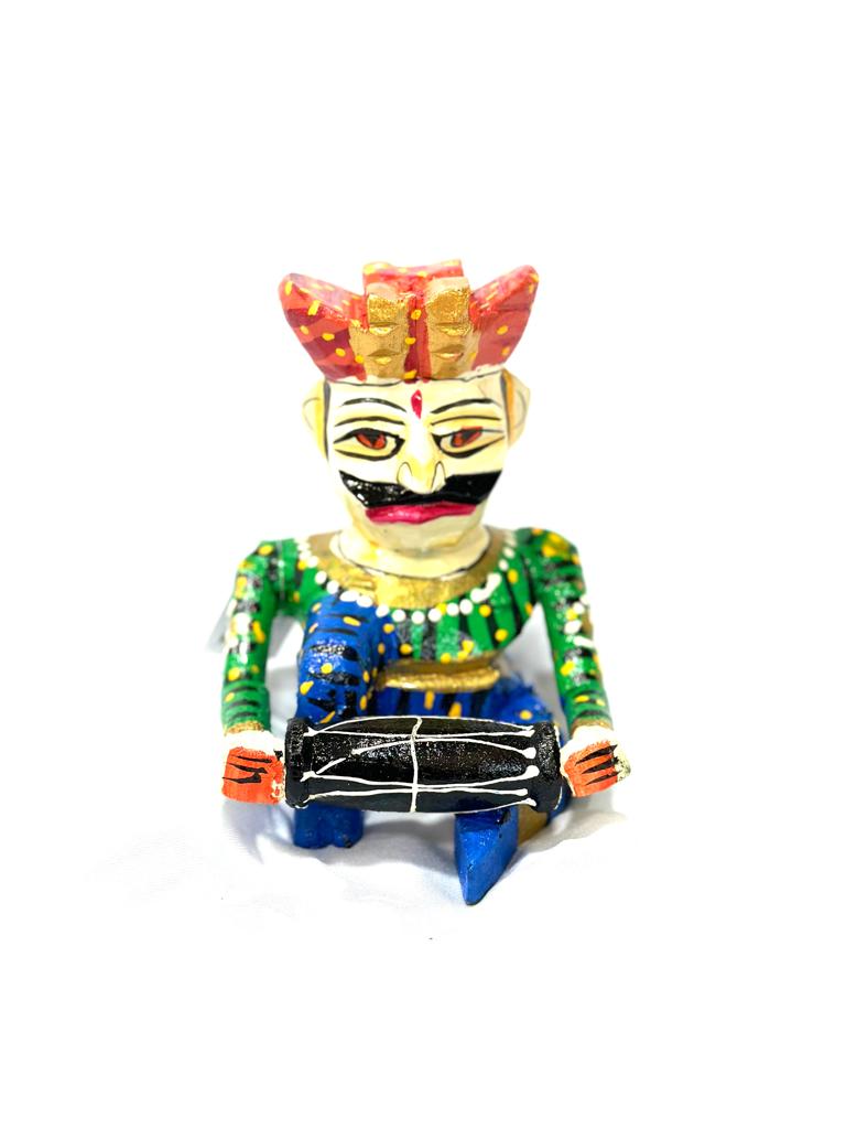 Sitting Turban Man Playing Various Musical Instruments Wood From Tamrapatra