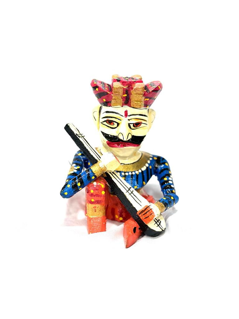 Sitting Turban Man Playing Various Musical Instruments Wood From Tamrapatra