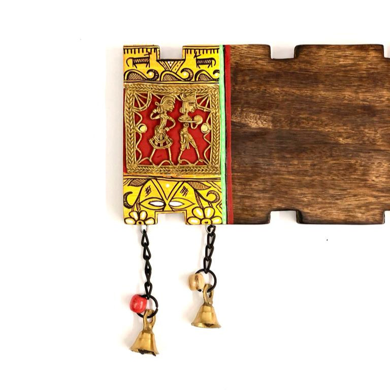 Classic Wooden Name Plate With 2 Bells & Figures Exclusive Designs By Tamrapatra