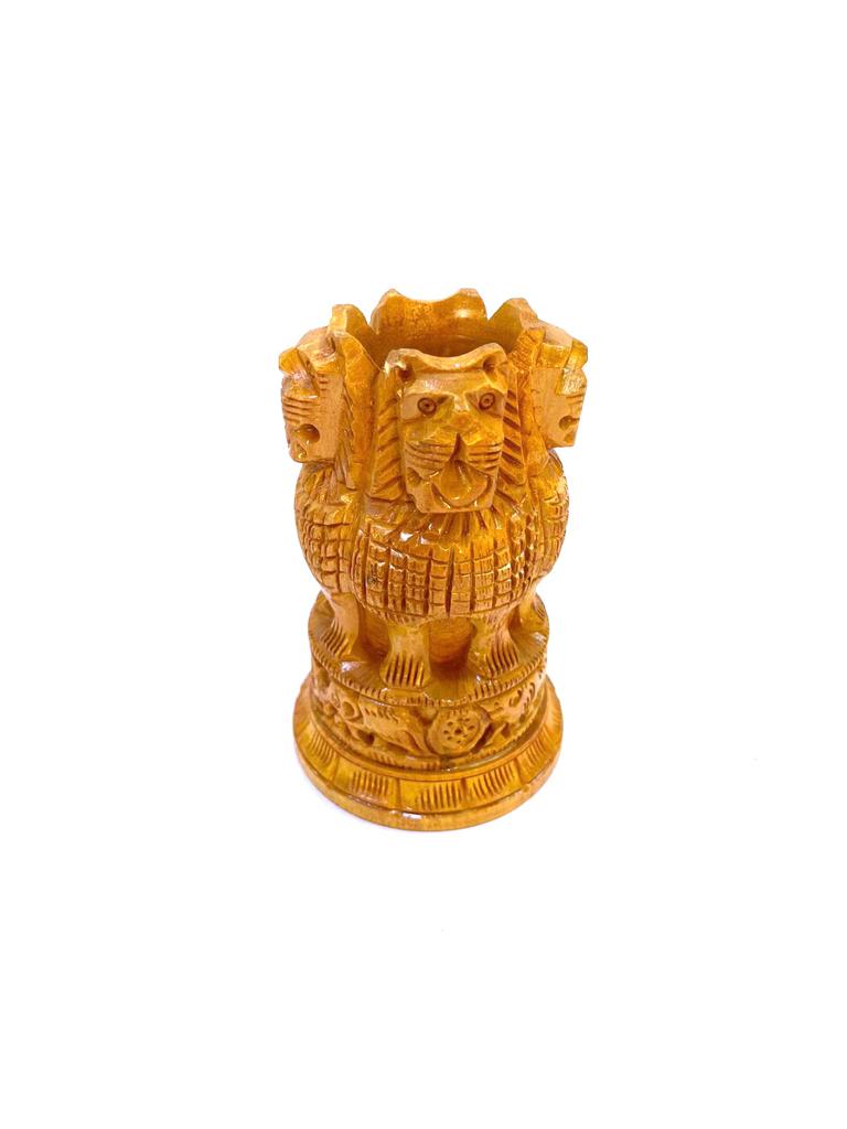 Designer Fine Carving By Indian Artisan Wooden Pen Holder From Tamrapatra