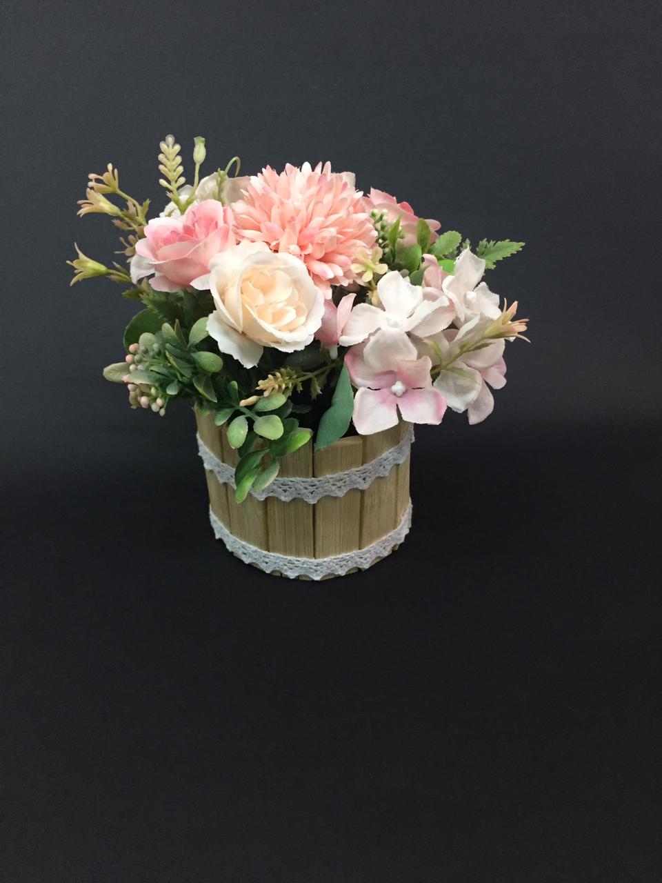 Flower Arrangement In Wooden Stripped Pots Must Buy Collection By Tamrapatra