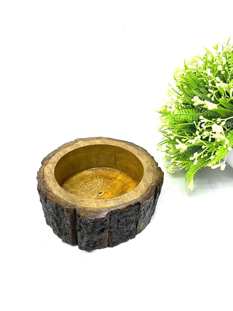 Wooden Tray Raw Series Round Shaped To Serve Beverage & Snacks Tamrapatra