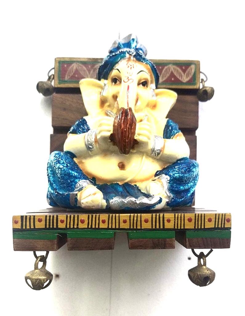 Wooden Shelf With Metal Bells For Placing Quirky Artefacts By Tamrapatra