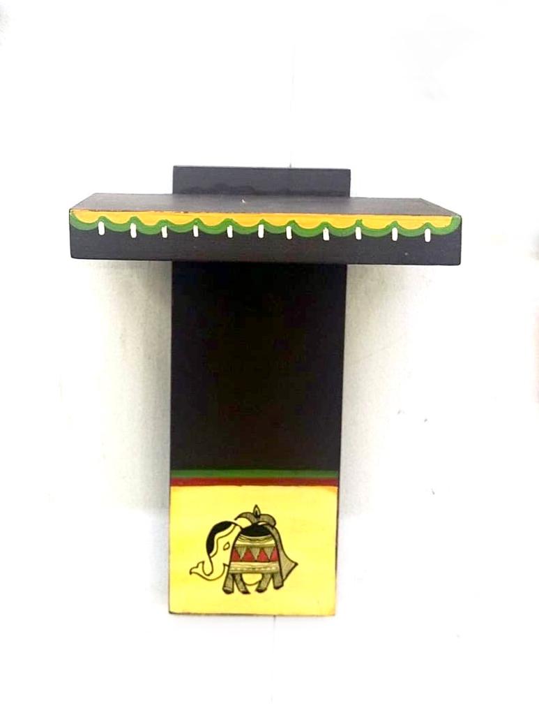 Wooden Shelf With 2 Pots Elephant Motif Miniature Painting By Tamrapatra
