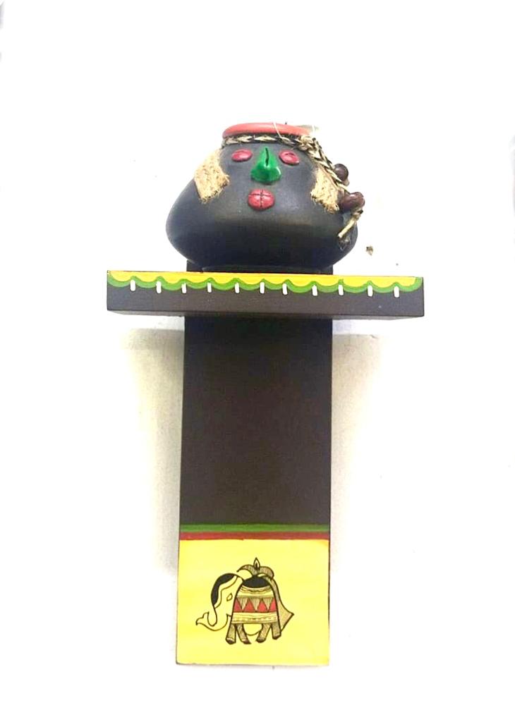 Wooden Shelf With 2 Pots Elephant Motif Miniature Painting By Tamrapatra