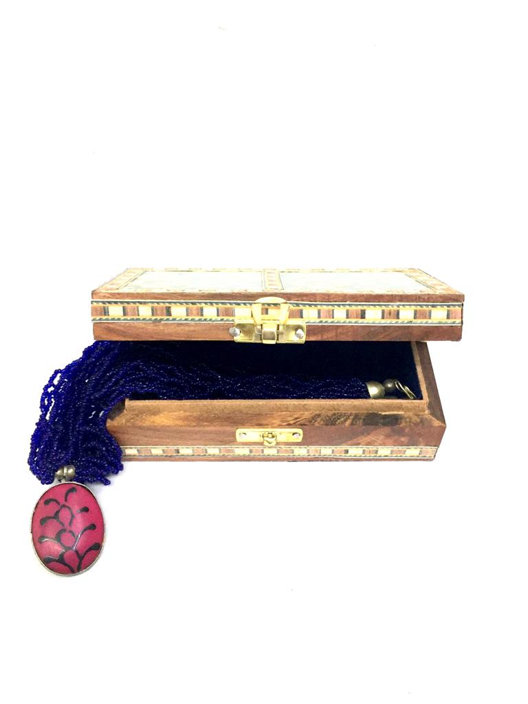 Two Tile Storage Box Wooden Blue pottery in Various Shades By Tamrapatra